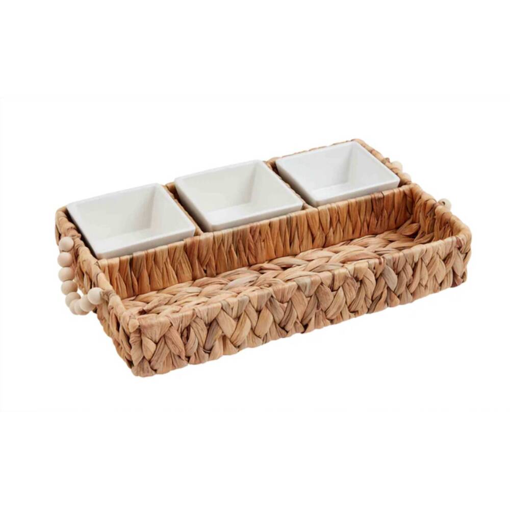 NEW MUDPIE hyacinth tray with dip cup set in brown